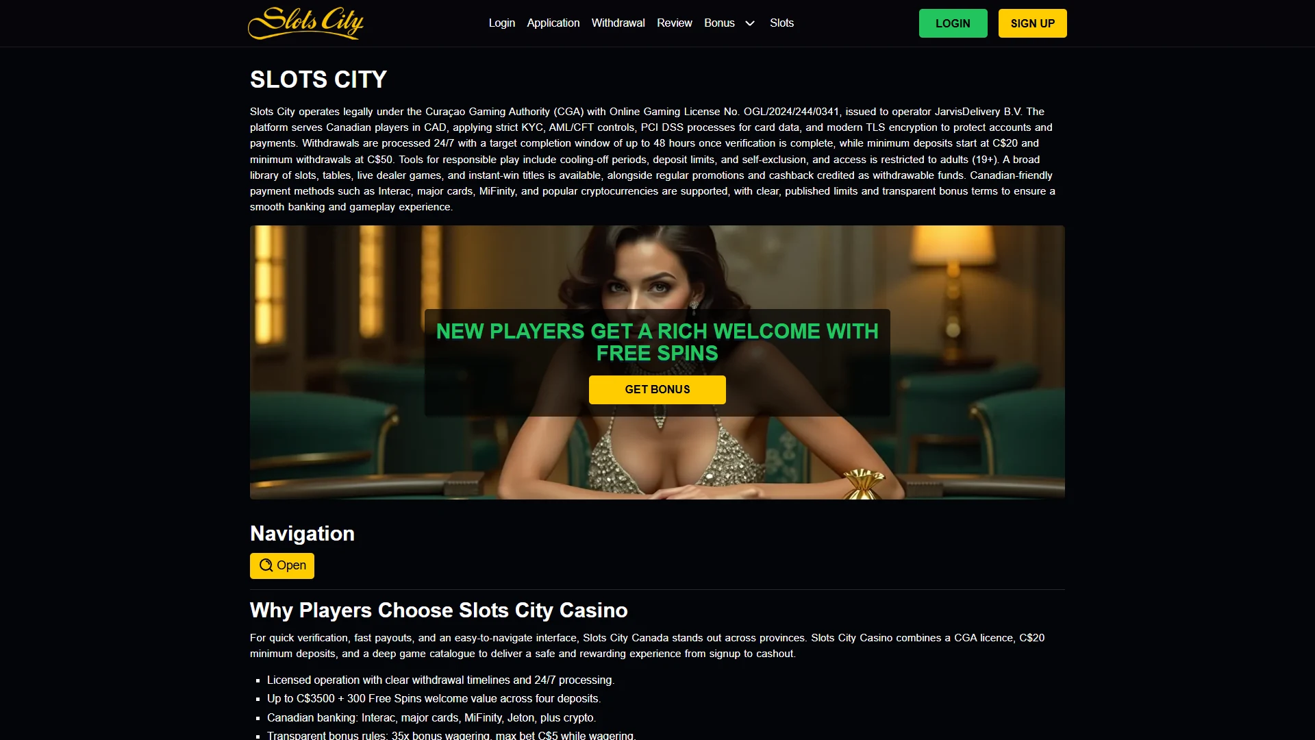 Slots City homepage